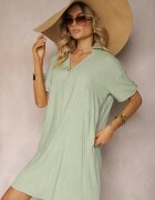 rosa Rochie Verde din Bumbac cu croială boxy cu mâneci reglabile Elonea