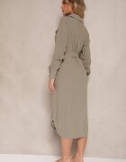 rosa Rochie Verde din Bumbac cu croială tip cămașă Legată în Talie Zinrose