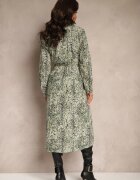 rosa Rochie Verde din bumbac cu imprimeu leopard stil cămașă legată în talie Inoraelis