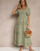 rosa Rochie verde din bumbac decorată cu broderie Iffirina