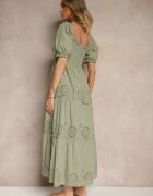 rosa Rochie verde din bumbac decorată cu broderie Iffirina