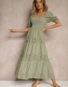 rosa Rochie verde din bumbac decorată cu broderie Iffirina