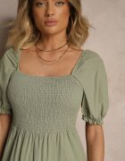rosa Rochie verde din bumbac decorată cu broderie Iffirina