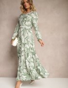 rosa Rochie Verde din Vâscoză cu Croială Cloș cu Imprimeu Abstract Grelaviel