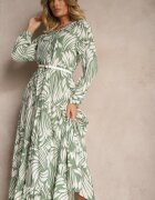 rosa Rochie Verde din Vâscoză cu Croială Cloș cu Imprimeu Abstract Grelaviel