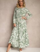 rosa Rochie Verde din Vâscoză cu Croială Cloș cu Imprimeu Abstract Grelaviel