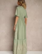 rosa Rochie Verde Din Viscoză Boho cu Croială Petrecută cu Broderie Metalică Redeselle