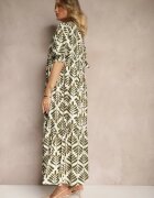 rosa Rochie Verde din Viscoză cu croi evazat cu model vegetal Heledis