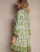 rosa Rochie Verde din Viscoză cu Croială Cloș cu Imprimeu Etnic Aledia