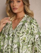 rosa Rochie Verde din Viscoză cu Croială Cloș cu Imprimeu Etnic Aledia