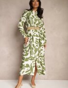 rosa Rochie Verde din Viscoză cu croială tip cămașă cu Curea Împletită Faledina