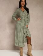 rosa Rochie Verde din Viscoză cu model Pepit cu croi petrecut cu elastic în talie Vaileissa