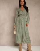 rosa Rochie Verde din Viscoză cu model Pepit cu croi petrecut cu elastic în talie Vaileissa