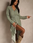 rosa Rochie Verde din Viscoză cu model Pepit cu croi petrecut cu elastic în talie Vaileissa