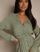 rosa Rochie Verde din Viscoză cu model Pepit cu croi petrecut cu elastic în talie Vaileissa