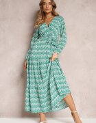 rosa Rochie Verde Evazată cu elastic în talie Kefem