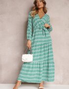 rosa Rochie Verde Evazată cu elastic în talie Kefem