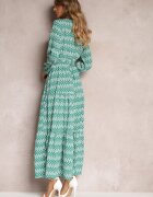 rosa Rochie Verde Evazată cu elastic în talie Kefem