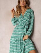rosa Rochie Verde Evazată cu elastic în talie Kefem