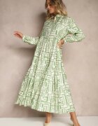 rosa Rochie Verde Evazată cu Vâscoză cu Imprimeu Geometric Apirestia