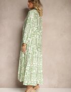 rosa Rochie Verde Evazată cu Vâscoză cu Imprimeu Geometric Apirestia