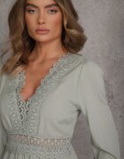 rosa Rochie Verde Evazată cu Volan și Dantelă Kiaya