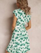 rosa Rochie Verde Evazată cu Volănaș Florală Iletes
