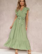 rosa Rochie Verde Evazată Maxi cu elastic în talie Lavla