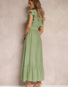 rosa Rochie Verde Evazată Maxi cu elastic în talie Lavla