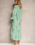 rosa Rochie Verde Florală cu Croi Cloș și Decolteu în V Nerpia
