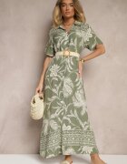 rosa Rochie Verde închis cu croială de cămașă florală din viscoză Erathia
