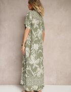 rosa Rochie Verde închis cu croială de cămașă florală din viscoză Erathia