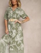 rosa Rochie Verde închis cu croială de cămașă florală din viscoză Erathia
