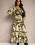 rosa Rochie Verde închis Cu model Petrecută Cu curea suplimentară și elastic în talie Edilwenna