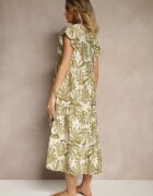 rosa Rochie verde închis evazată cu viscoză decorată cu imprimeu vegetal Galmoi