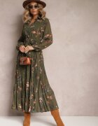 rosa Rochie Verde închis Plisată Florală Emiranda