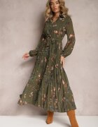 rosa Rochie Verde închis Plisată Florală Emiranda