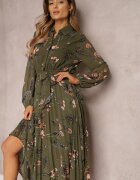 rosa Rochie Verde închis Plisată Florală Emiranda