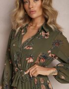 rosa Rochie Verde închis Plisată Florală Emiranda