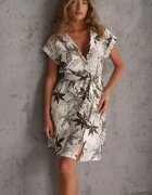 rosa Rochie verde închisă de bumbac cu guler și cu cordon din material textil Zariala
