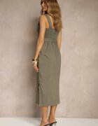 rosa Rochie Verde închisă din Vâscoză cu Croială Mulată cu Curea cu Cataramă și Slituri Mepona