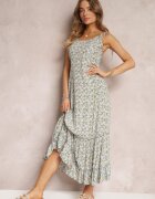 rosa Rochie Verde Maxi cu Bretele Legate și Volan la Poale Krosby