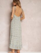 rosa Rochie Verde Maxi cu Bretele Legate și Volan la Poale Krosby