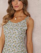 rosa Rochie Verde Maxi cu Bretele Legate și Volan la Poale Krosby