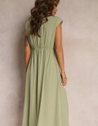 rosa Rochie Verde Midi cu croială evazată cu nod decorativ și crăpătură Zanondia