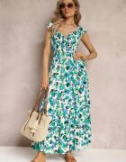 rosa Rochie Verde Petrecută Maxi Florală Cu elastic în talie Din viscoză Marielys
