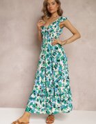 rosa Rochie Verde Petrecută Maxi Florală Cu elastic în talie Din viscoză Marielys