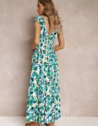 rosa Rochie Verde Petrecută Maxi Florală Cu elastic în talie Din viscoză Marielys
