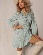 rosa Rochie Verde Petrecută Mini cu Decolteu Decorativ Kahadi