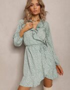 rosa Rochie Verde Petrecută Mini cu Decolteu Decorativ Kahadi